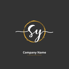 S Y SY Initial handwriting and signature logo design with circle. Beautiful design handwritten logo for fashion, team, wedding, luxury logo.