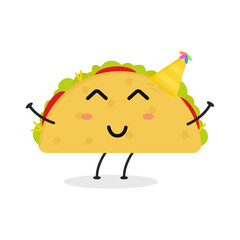 Cute flat cartoon taco illustration. Vector illustration of cute taco with a smiling expression.