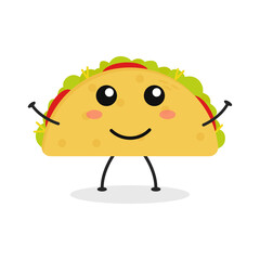 Cute flat cartoon taco illustration. Vector illustration of cute taco with a smiling expression.