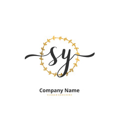 S Y SY Initial handwriting and signature logo design with circle. Beautiful design handwritten logo for fashion, team, wedding, luxury logo.