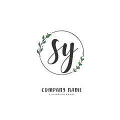 S Y SY Initial handwriting and signature logo design with circle. Beautiful design handwritten logo for fashion, team, wedding, luxury logo.