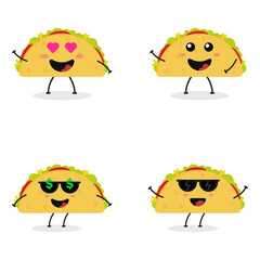 Cute flat cartoon taco illustration. Vector illustration of cute taco with a smiling expression.
