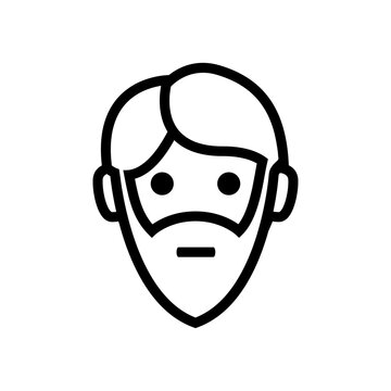 Icono plano cabeza de hombre mayor con pelo y barba en color negro