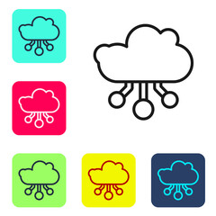 Black line Internet of things icon isolated on white background. Cloud computing design concept. Digital network connection. Set icons in color square buttons. Vector.