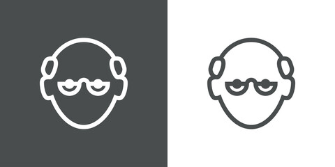 Icono plano cabeza de hombre mayor calvo y con gafas en fondo gris y fondo blanco