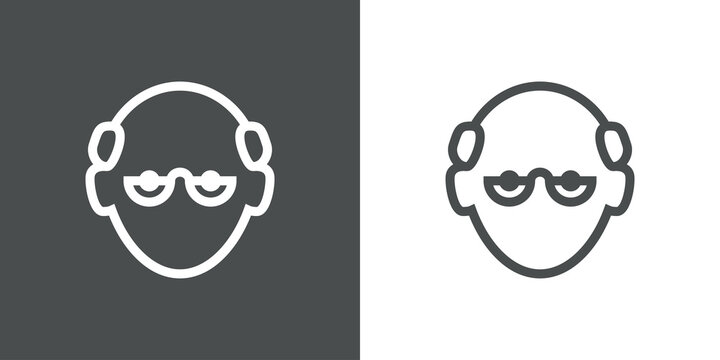 Icono plano cabeza de hombre mayor calvo y con gafas en fondo gris y fondo blanco