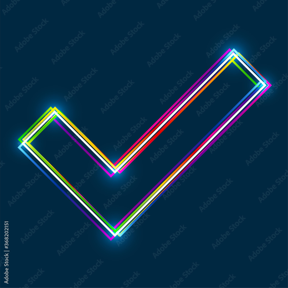 Aufkleber Multi-colored multi-layered line check mark icon with glowing light effect on a blue background. EPS10 vector file