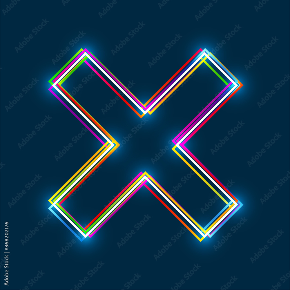 Poster Multi-colored multi-layered line X mark, cross icon with glowing light effect on a blue background. EPS10 vector file