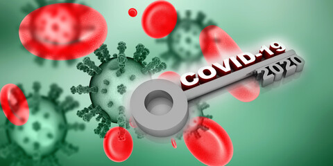 3d render Corona virus disease COVID-19. Microscopic view of a infectious virus