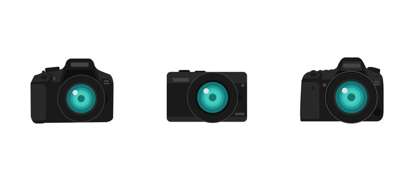 Set of cameras in flat design. Vector illustration.