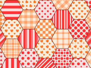 六角パッチワーク 赤×橙
