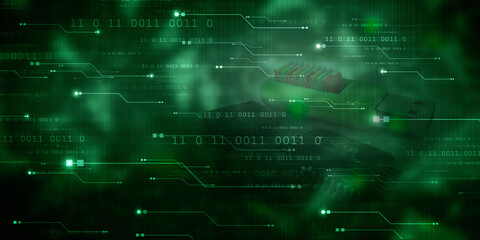 2d illustration abstract digital binary data on computer screen