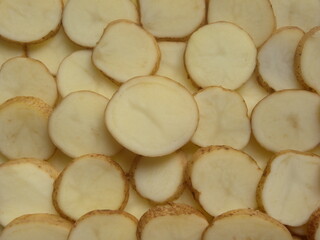 Sliced cut yellow color uncooked potato