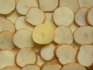 Fototapeta na wymiar Sliced cut yellow color uncooked potato