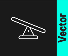 White line Seesaw icon isolated on black background. Teeter equal board. Playground symbol. Vector.