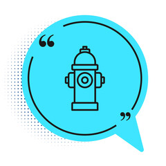 Black line Fire hydrant icon isolated on white background. Blue speech bubble symbol. Vector.