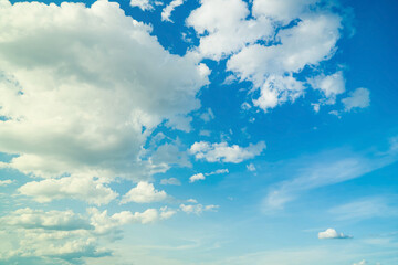 Fresh blue sky and soft white clouds, Bright blue sky with fluffy white clouds, The idea for the feeling of fresh weather, Bright blue sky with fluffy white clouds, Clean on a hot summer day.