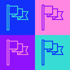 Pop art line Flag icon isolated on color background. Location marker symbol. Vector.