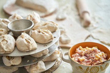 Uzbek national food manta, like dumplings