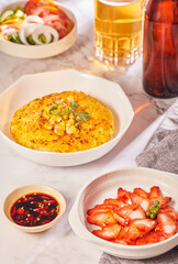 Crisp rice with char siu Com xa xiu Viet Nam