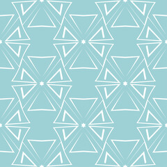 Geometric seamless design. White triangle pattern on light blue background