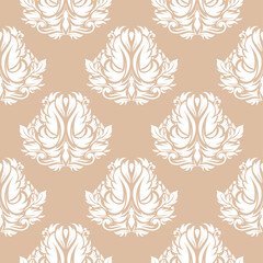 Floral seamless background. White pattern on beige