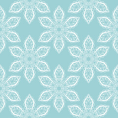 Seamless pattern in indian style. Blue and white background