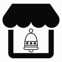Icon shop and Christmas bell. Christmas tree toys shop. New Year's gifts market. Vector icon.