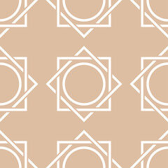 Geometric seamless pattern. White ornament on beige background
