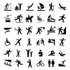 Big collection of sportsmans silhouette. High quality pictograms for web design. Flat vector illustration