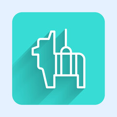 White line Pinata icon isolated with long shadow. Mexican traditional birthday toy. Green square button. Vector.