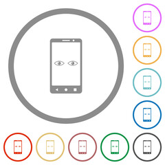 Mobile iris scanner flat icons with outlines