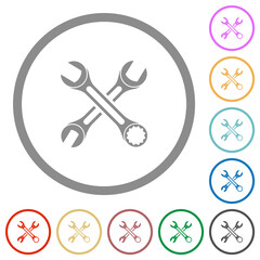 Two wrenches flat icons with outlines