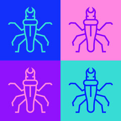Pop art line Termite icon isolated on color background. Vector.