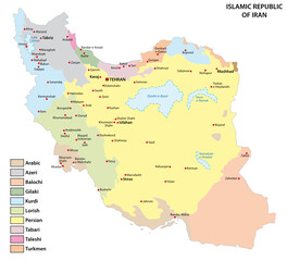Obraz premium vector map with the distribution of the main language areas of Iran