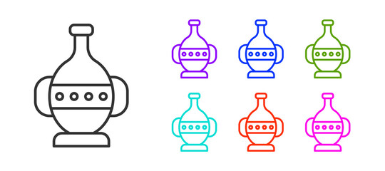 Black line Ancient amphorae icon isolated on white background. Set icons colorful. Vector.