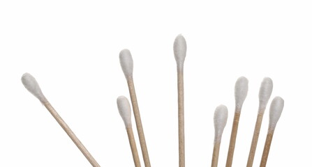 Wooden cotton buds, swabs for ear cleaning with clipping path isolated on white background