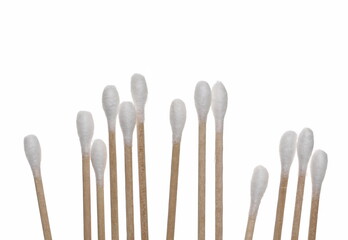 Wooden cotton buds, swabs for ear cleaning with clipping path isolated on white background
