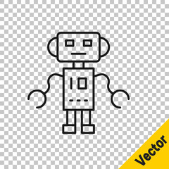 Black line Robot toy icon isolated on transparent background. Vector.