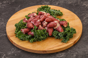 Raw chicken hearts for cooking