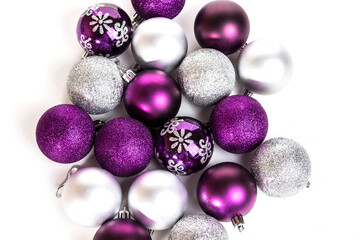 background of violet and silver Christmas balls