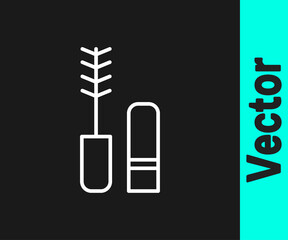 White line Mascara brush icon isolated on black background. Vector.