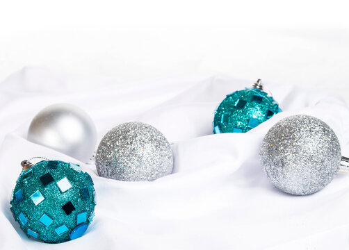 christmas card with christmas balls on white background