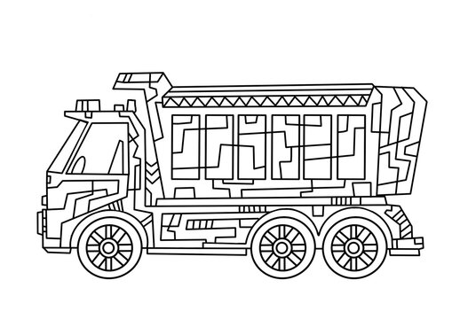 Coloring book for children transport. Road car, truck, traffic. Simple lines, author's illustrations.