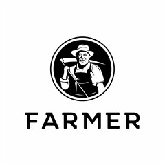 Vintage portrait farmer logo, organic products logo design template