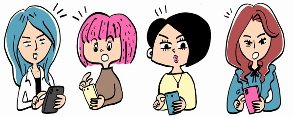 4 types of female characters shopping on smartphones