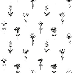 Seamless pattern of Scandinavian flowers. Fantasy flowers create a beautiful ornament for fabric, Wallpaper and wrapping paper.Vector illustration.