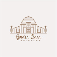 Vintage Retro Golden Wood Barn Farm Minimalist Logo design with line art style
