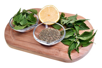 Nettle plant, lemon and dried herbs