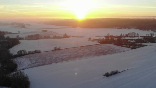 Winter sunrise in T&oslash;nsberg, Norway. 4k drone footage
